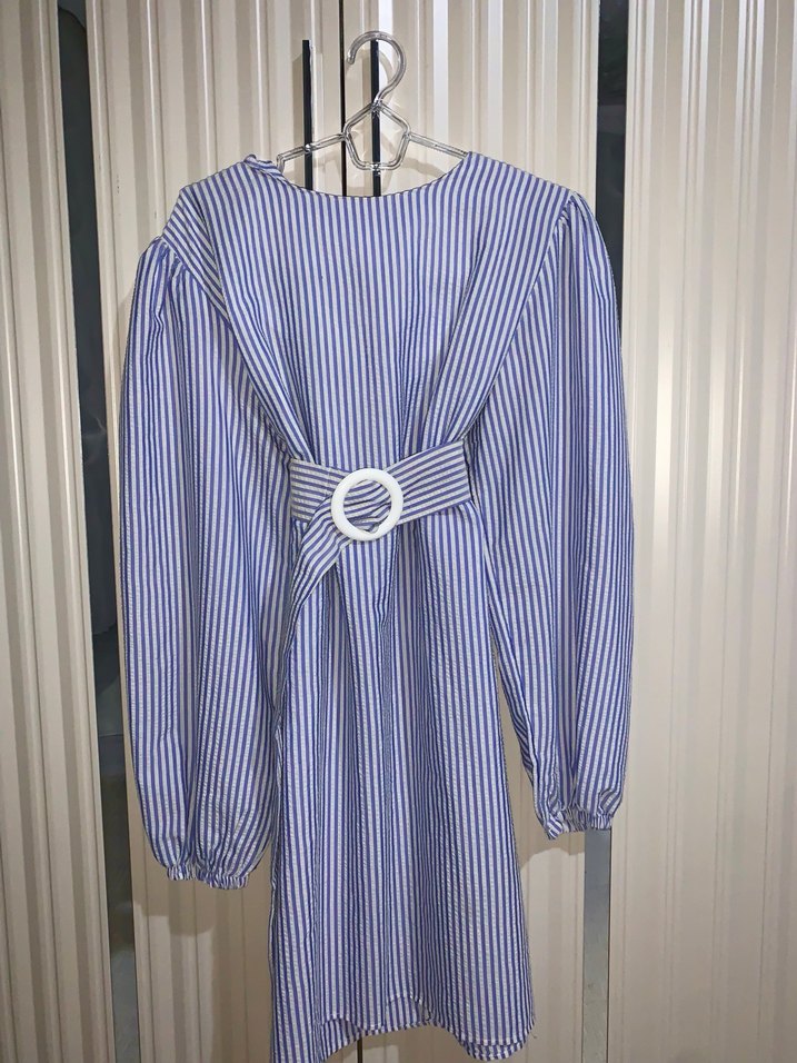 Mavi Çizgili Uzun Kollu Kadın Gömlek - Görsel 2