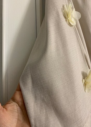 Bej Nakışlı Uzun Bohem Kadın pamuk keten kimono - Görsel 5