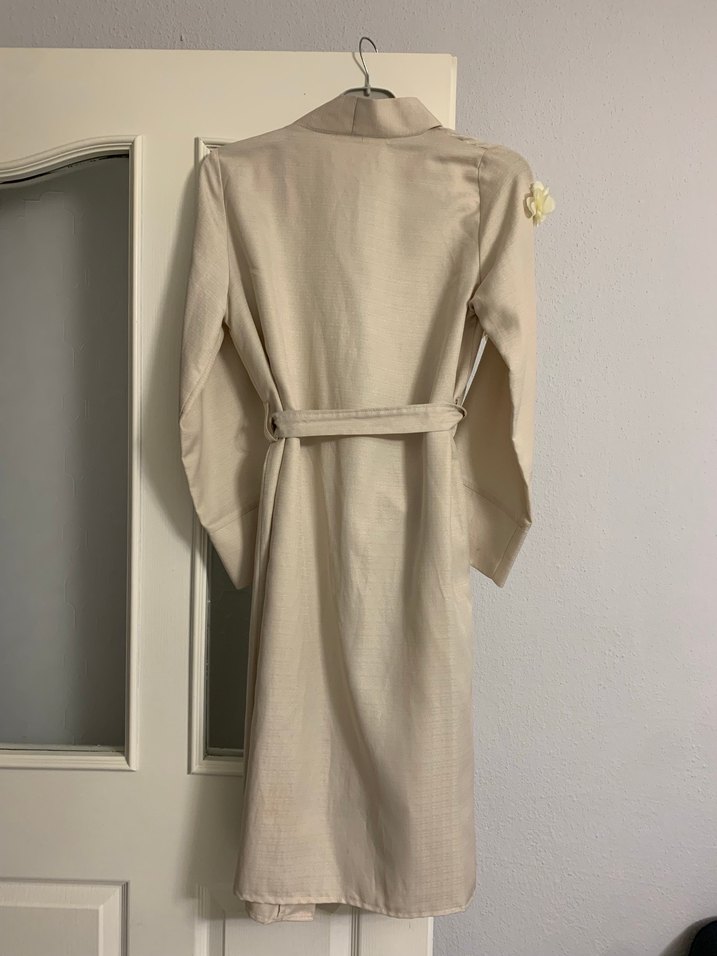 Bej Nakışlı Uzun Bohem Kadın pamuk keten kimono - Görsel 4