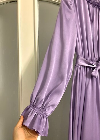 Uzun Kollu Mor Drapeli Uzun Elbise - Görsel 2