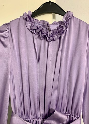 Uzun Kollu Mor Drapeli Uzun Elbise - Görsel 3