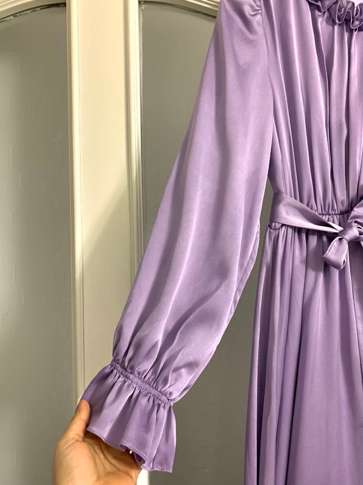 Uzun Kollu Mor Drapeli Uzun Elbise - Görsel 2