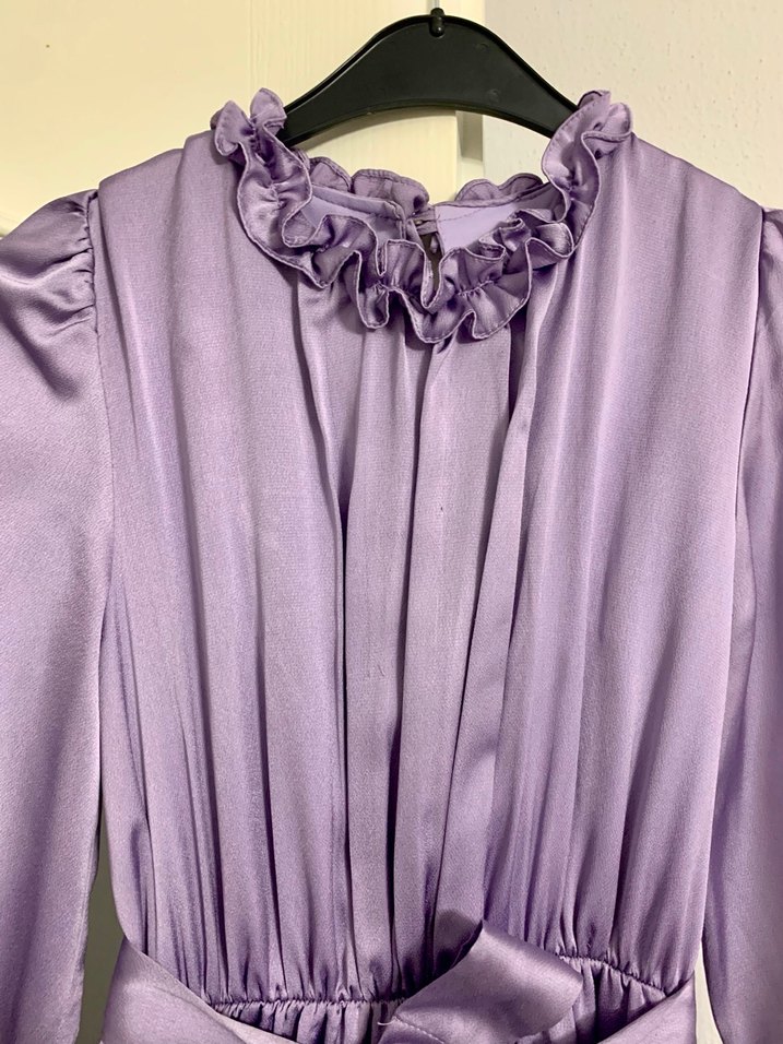 Uzun Kollu Mor Drapeli Uzun Elbise - Görsel 3