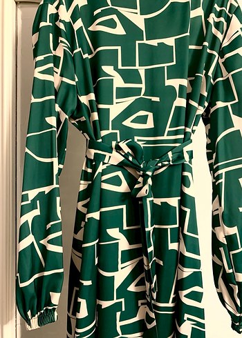 Yeşil Baskılı şifon Uzun Kadın Elbise - Görsel 2