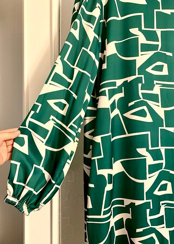 Yeşil Baskılı şifon Uzun Kadın Elbise - Görsel 3