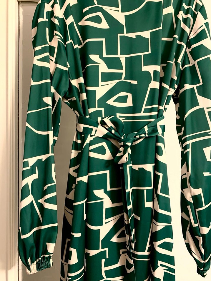 Yeşil Baskılı şifon Uzun Kadın Elbise - Görsel 2