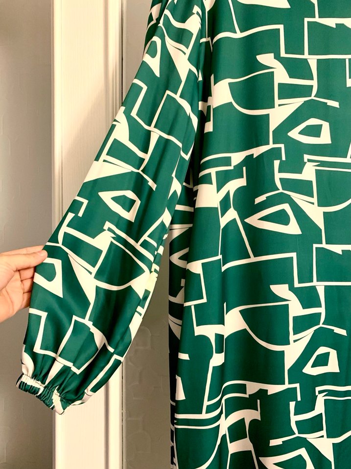 Yeşil Baskılı şifon Uzun Kadın Elbise - Görsel 3