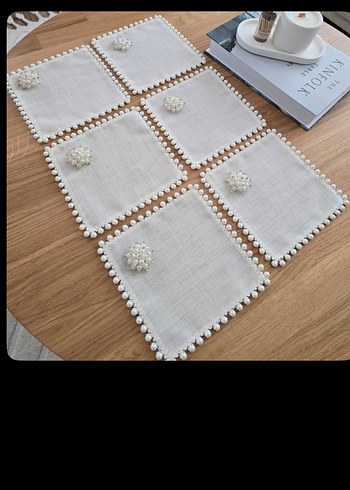 6Adet İnci Süslemeli kahve yanı  Peçete Seti - Görsel 2