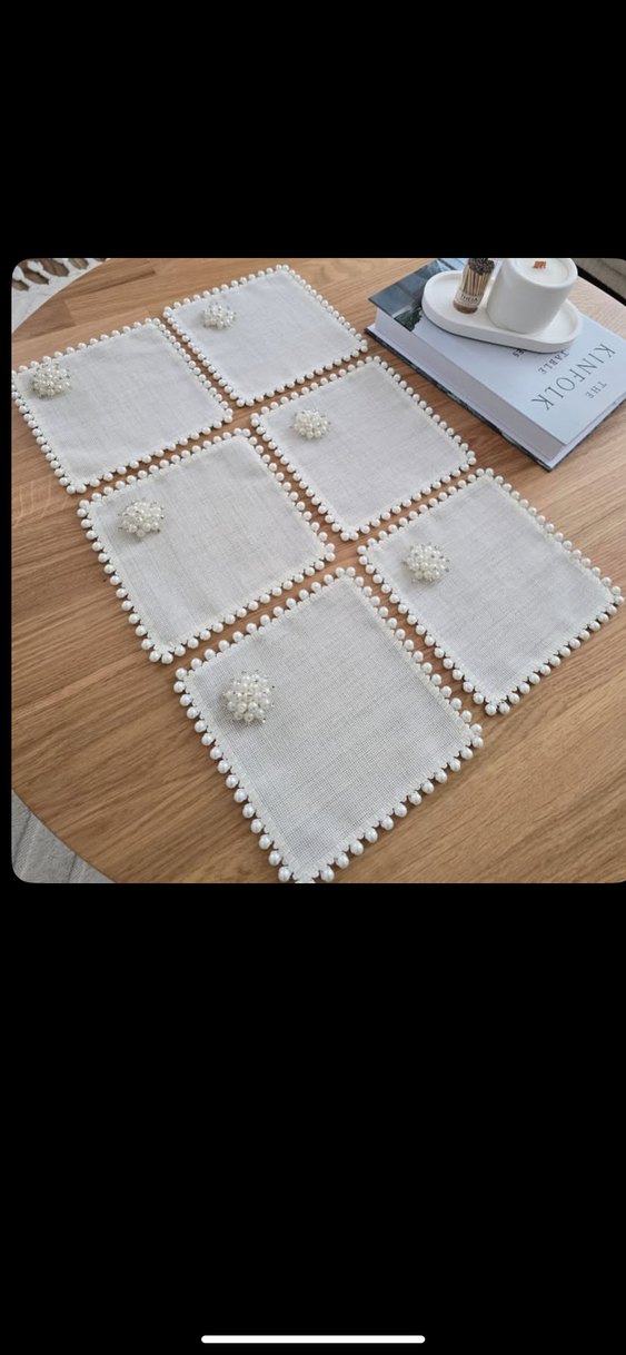 6Adet İnci Süslemeli kahve yanı  Peçete Seti - Görsel 2