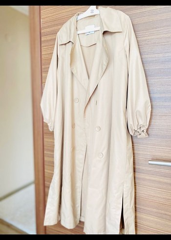 Bej Kadın Uzun Trençkot Düğmeli - Görsel 12