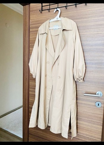 Bej Kadın Uzun Trençkot Düğmeli - Görsel 5