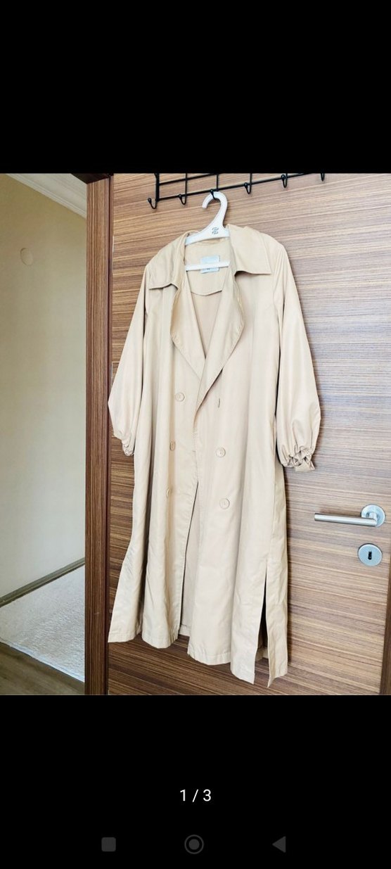 Bej Kadın Uzun Trençkot Düğmeli - Görsel 5