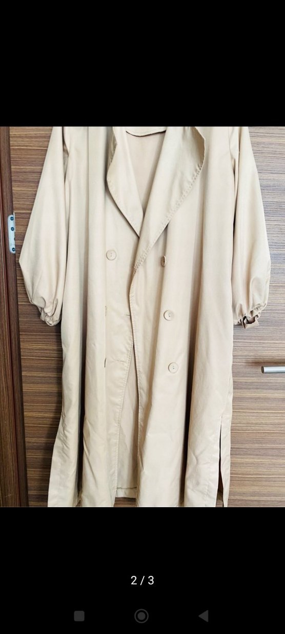 Bej Kadın Uzun Trençkot Düğmeli - Görsel 3