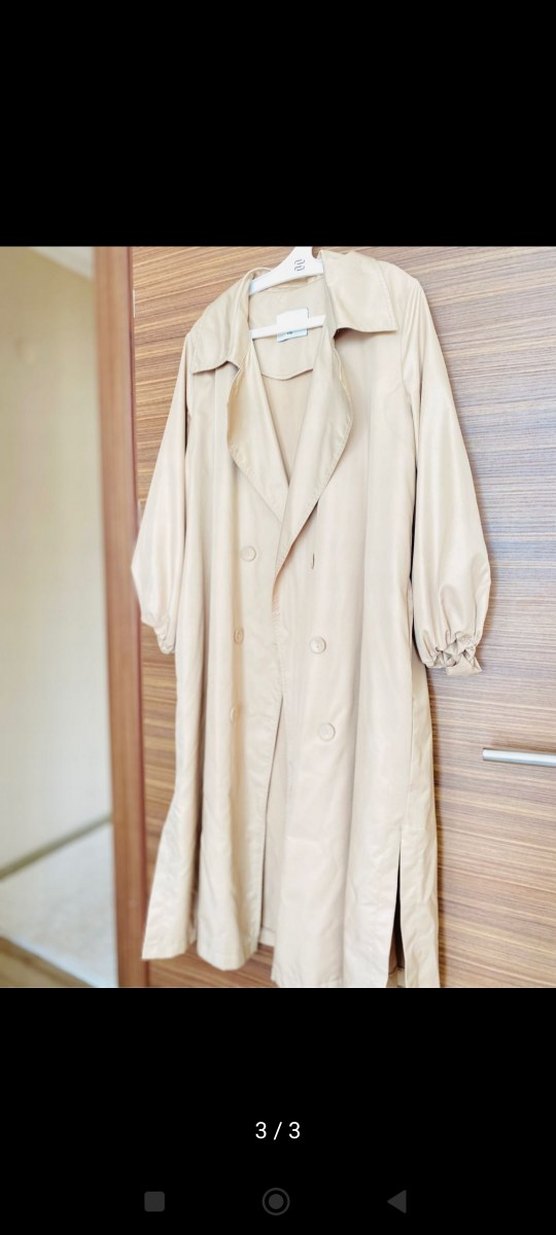 Bej Kadın Uzun Trençkot Düğmeli - Görsel 2