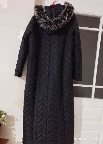 Siyah Uzun Kadın Kışlık Mont - Görsel 13