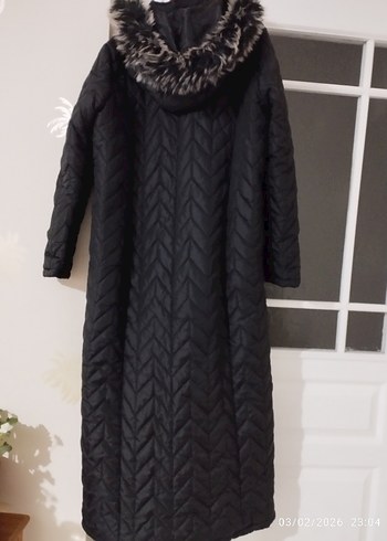 Siyah Uzun Kadın Kışlık Mont - Görsel 4