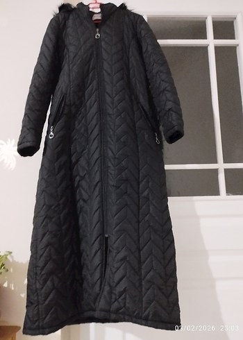 Siyah Uzun Kadın Kışlık Mont - Görsel 6