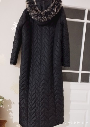 Siyah Uzun Kadın Kışlık Mont - Görsel 14