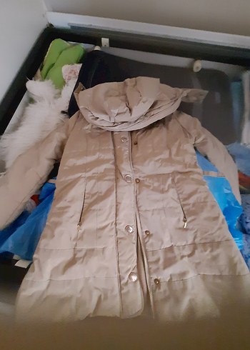 Bej Düğmeli Midi Kadın Mont - Görsel 4