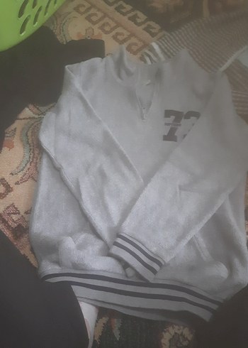 Gri Fermuarlı Erkek Sweatshirt 73 Baskılı - Görsel 2