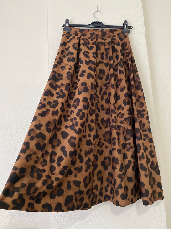 Kadın Leopar Desenli Pilili Uzun Etek - Görsel 3