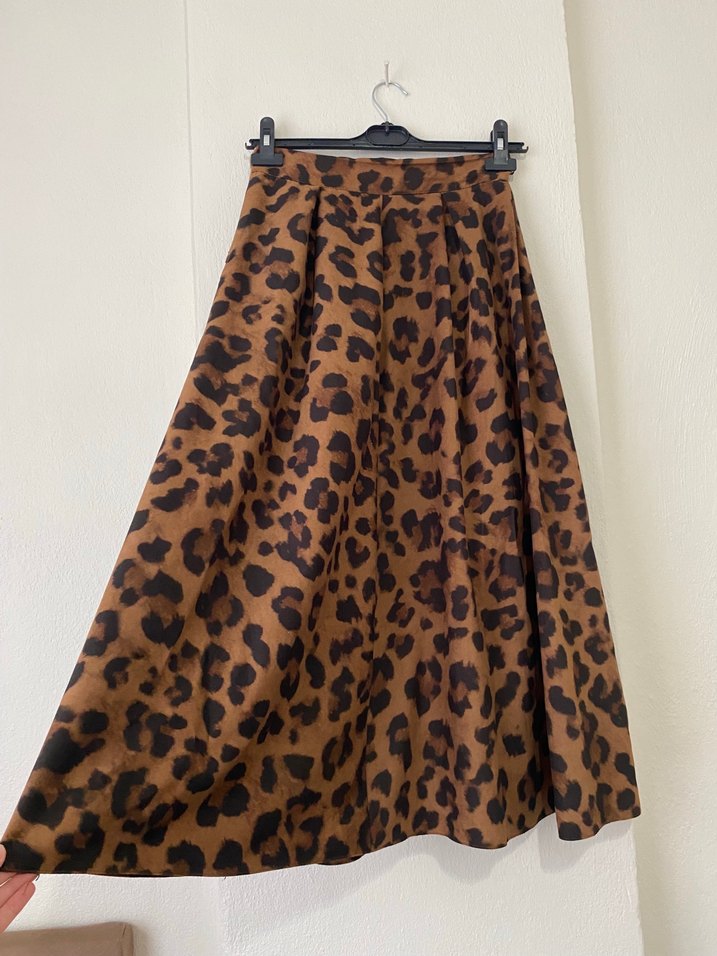 Kadın Leopar Desenli Pilili Uzun Etek - Görsel 2