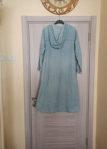 Uzun Mavi Denim Kadın Ceket - Görsel 4