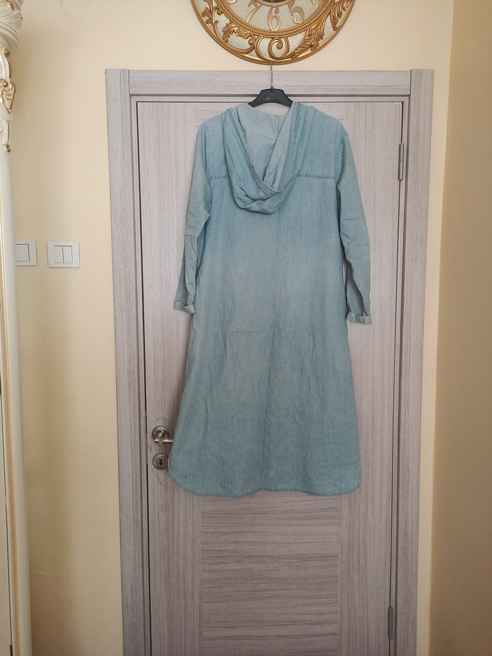 Uzun Mavi Denim Kadın Ceket - Görsel 4