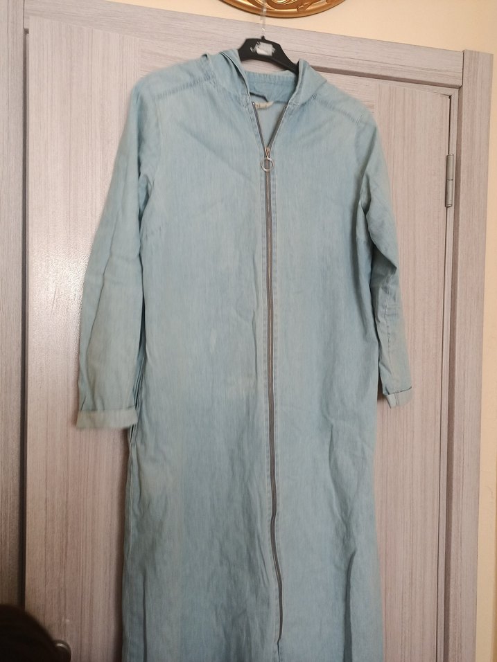 Uzun Mavi Denim Kadın Ceket - Görsel 2