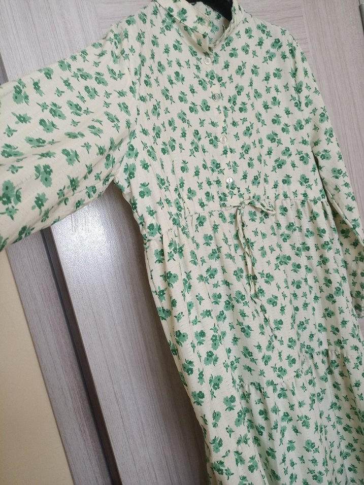 Yeşil Uzun Düğmeli Kadın Elbise - Görsel 4