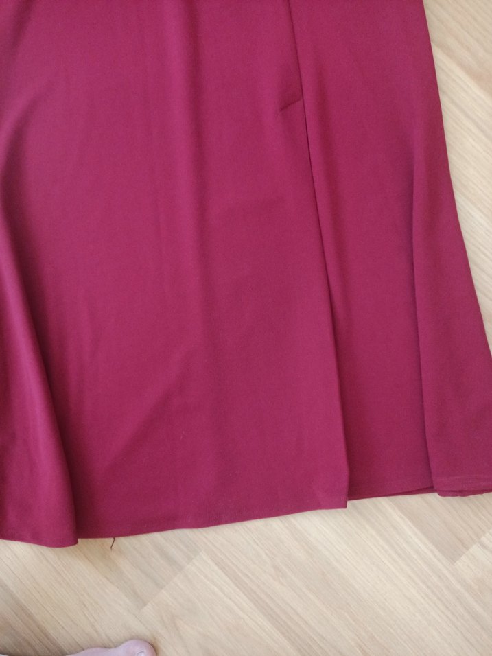 Bordo Uzun Drapeli Kadın Elbise - Görsel 3