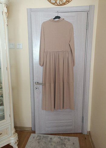 Bej Uzun Kollu Pliseli Elbise - Görsel 4