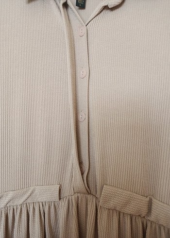 Bej Uzun Kollu Pliseli Elbise - Görsel 8