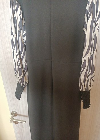 Zebra Desenli Uzun Kollu Siyah Uzun Elbise - Görsel 6