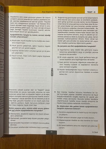 8. Sınıf Türkçe Paragraf Soru Bankası