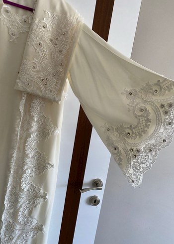 Beyaz Nakışlı Uzun Tesettür elbise - Görsel 6