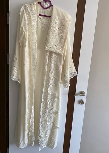 Beyaz Nakışlı Uzun Tesettür elbise - Görsel 4