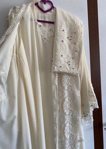 Beyaz Nakışlı Uzun Tesettür elbise - Görsel 2