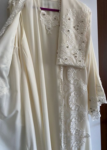 Beyaz Nakışlı Uzun Tesettür elbise - Görsel 3