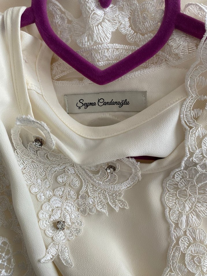 Beyaz Nakışlı Uzun Tesettür elbise - Görsel 5