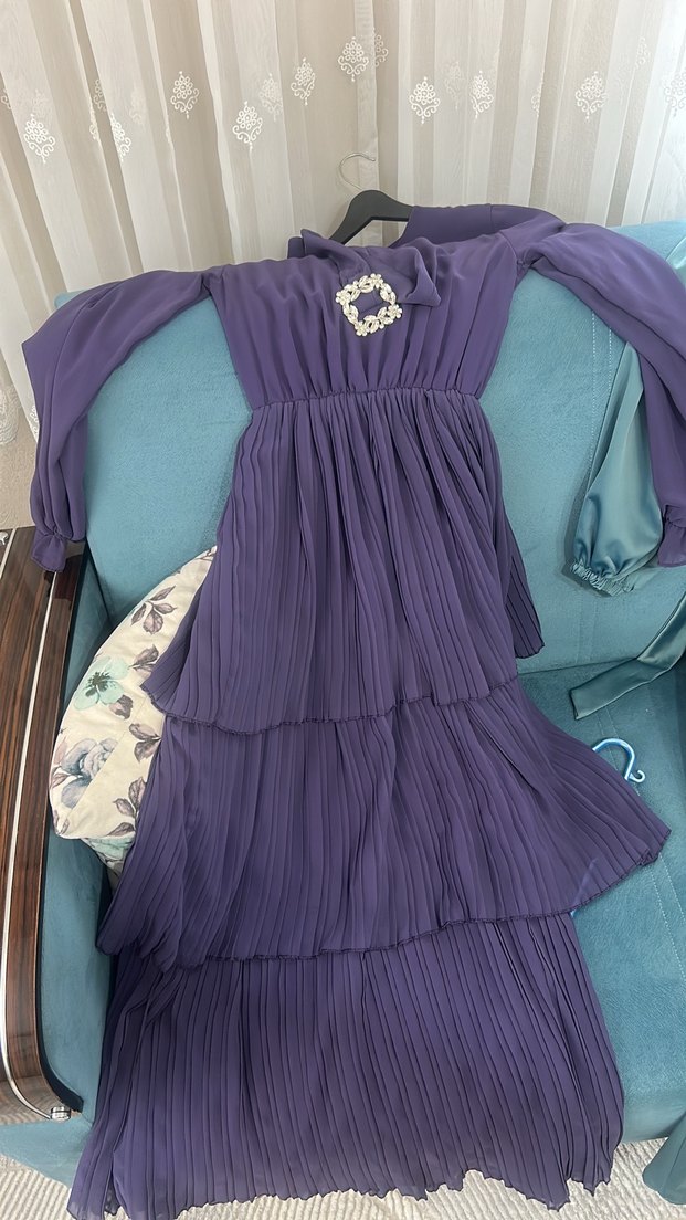 Mor Piliseli Uzun Bohem Elbise - Görsel 2