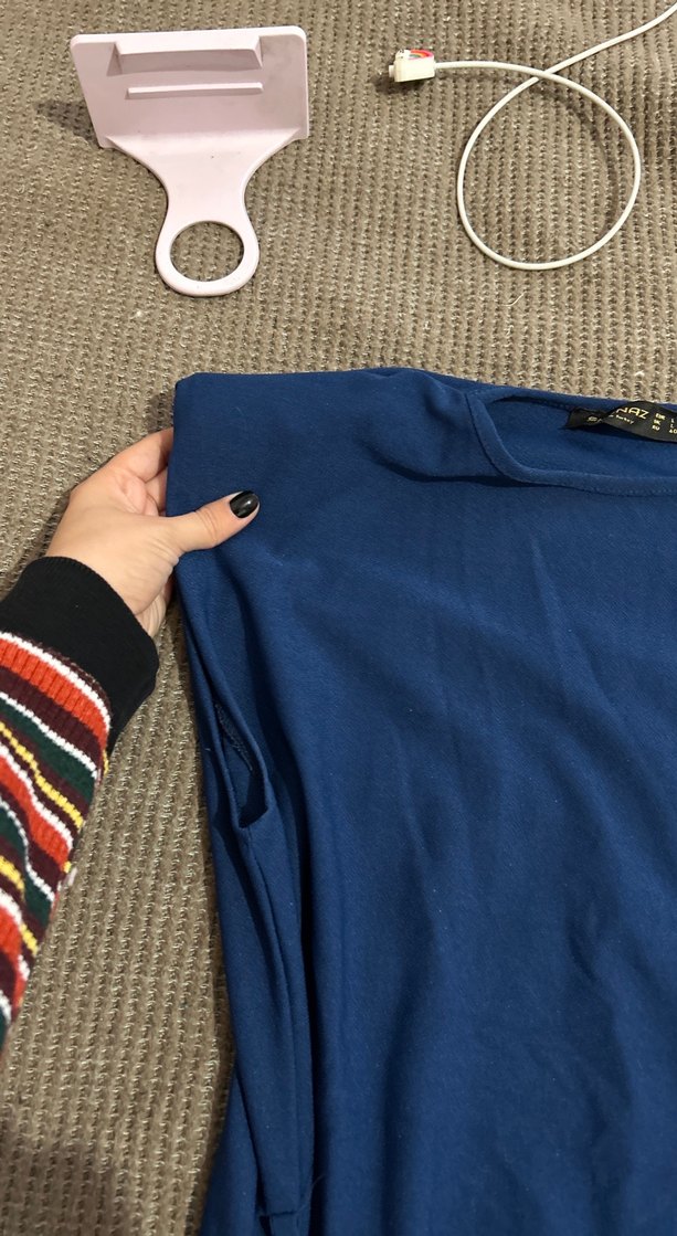 Kuşaklı Mavi Kadın Midi Elbise - Görsel 2