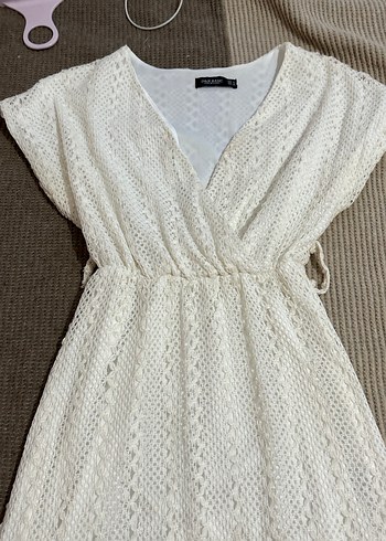 Dantel Detaylı Beyaz Bohem Uzun Triko Elbise - Görsel 2