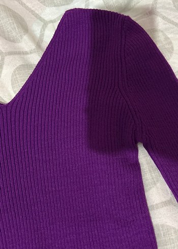 Mor V Yaka Kadın Triko Kazak - Görsel 2