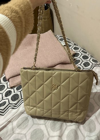 Zincir Detaylı Bej Deri Kadın Çanta - Görsel 2