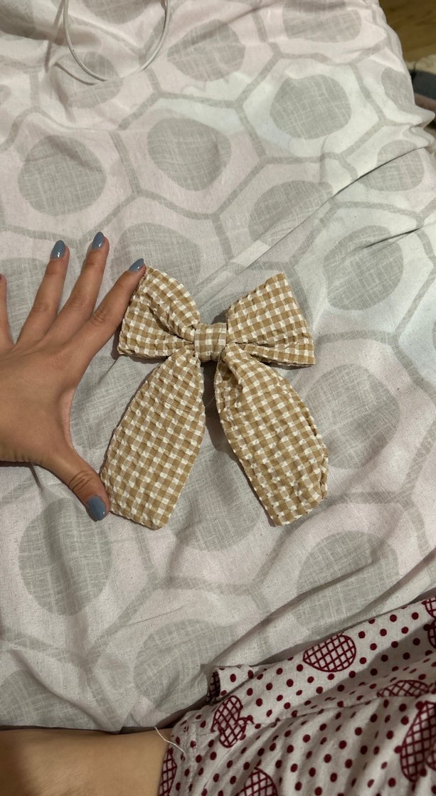 Bej Ekose Fiyonk Saç Aksesuarı - Görsel 3