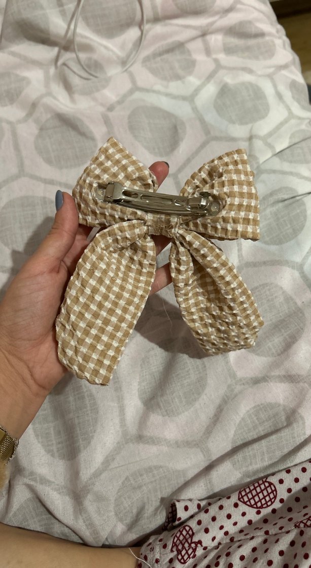 Bej Ekose Fiyonk Saç Aksesuarı - Görsel 2