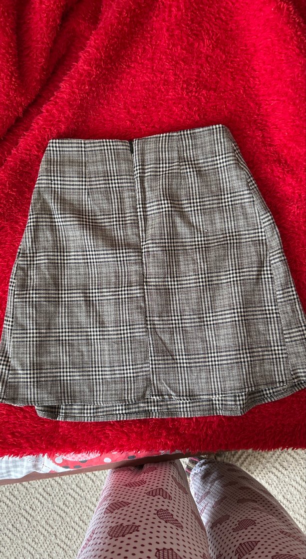 Gri Ekoseli Pilili Midi Etek - Görsel 3