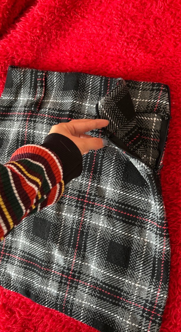 Kışlık Gri Ekose Mini Etek - Görsel 2