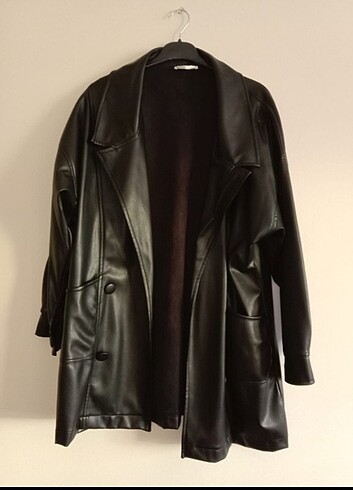 vintage uzun deri ceket trenç siyah